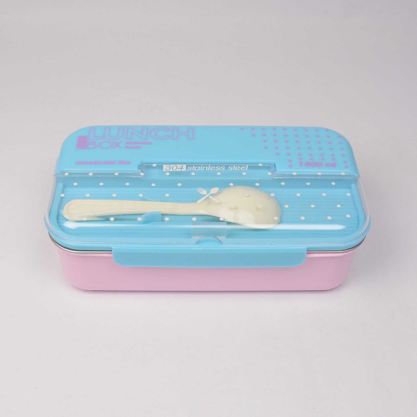 Blue ECO Lunch Box - 600ml with 304 Stainless Steel Spoon [PD][1Pc]    Blue color ECO Lunch Box 600ml capacity 304 stainless steel spoon