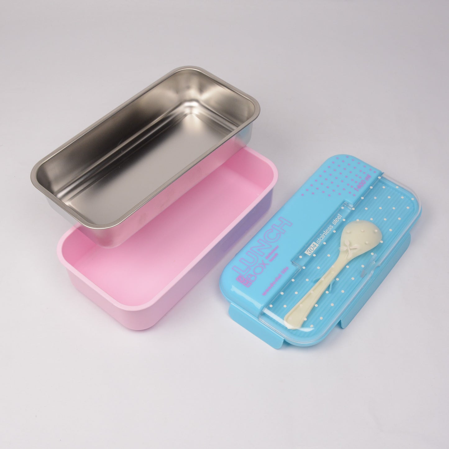 Blue ECO Lunch Box - 600ml with 304 Stainless Steel Spoon [PD][1Pc]    Blue color ECO Lunch Box 600ml capacity 304 stainless steel spoon