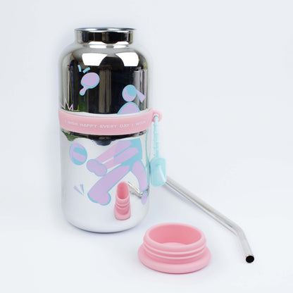 KY New Cute 730ml Mirror Glass Cup with Straw Office Household Minimalist Glass Water Bottle