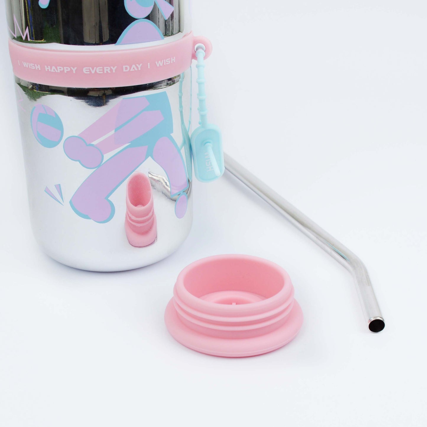 KY New Cute 730ml Mirror Glass Cup with Straw Office Household Minimalist Glass Water Bottle