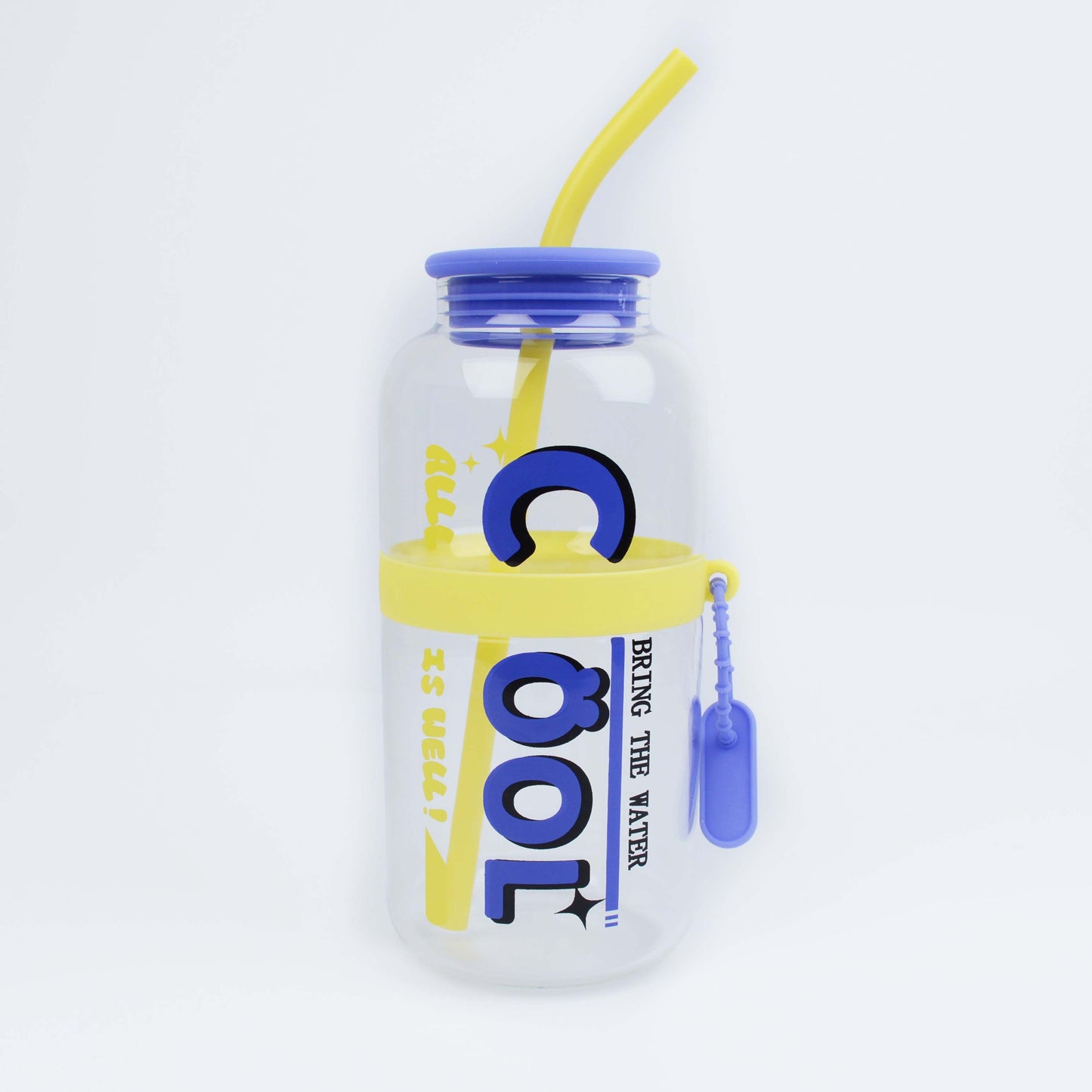 2025 New Cute 730ml Mirror Glass Cup with Straw Office Household Minimalist English Glass Water Bottle