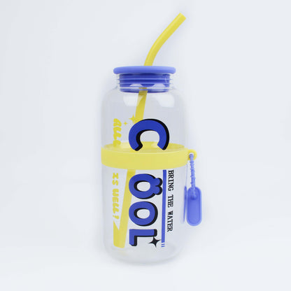 2025 New Cute 730ml Mirror Glass Cup with Straw Office Household Minimalist English Glass Water Bottle