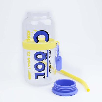 2025 New Cute 730ml Mirror Glass Cup with Straw Office Household Minimalist English Glass Water Bottle