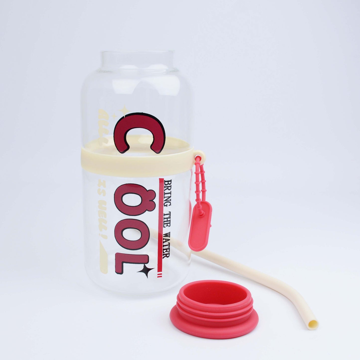 2025 New Cute 730ml Mirror Glass Cup with Straw Office Household Minimalist English Glass Water Bottle