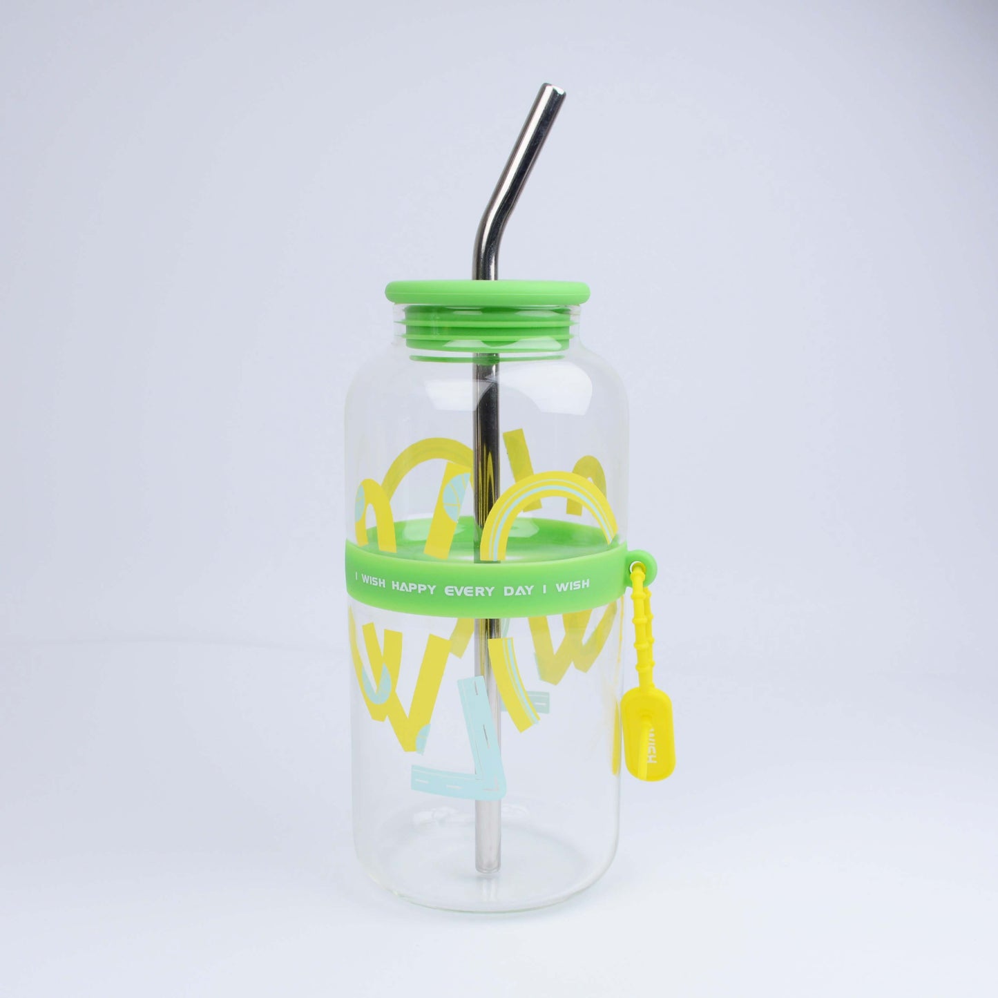 2025 New Cute 730ml Mirror Glass Cup with Straw Office Household Minimalist English Glass Water Bottle