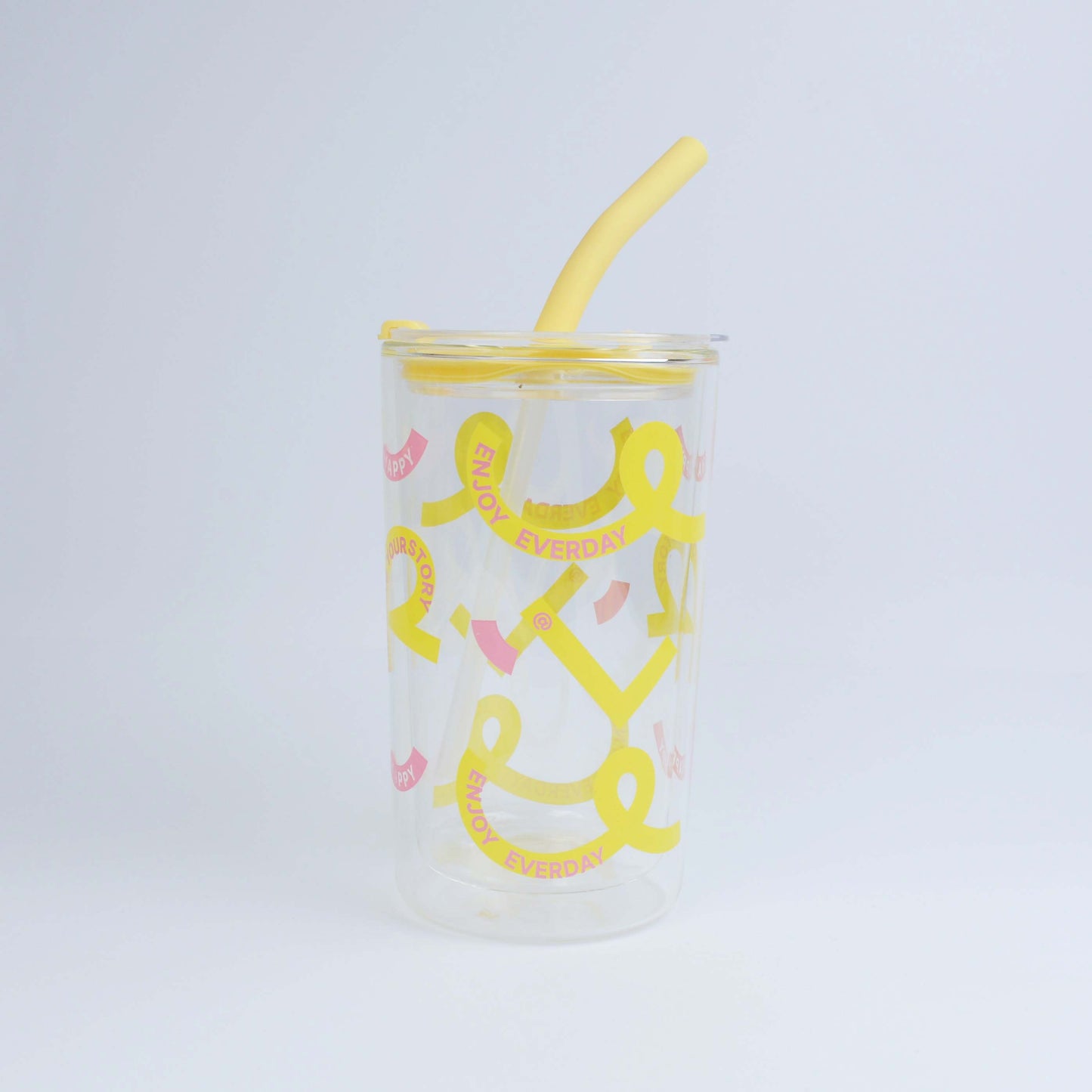 2025 New Cute 730ml Mirror Glass Cup with Straw Office Household Minimalist English Glass Water Bottle
