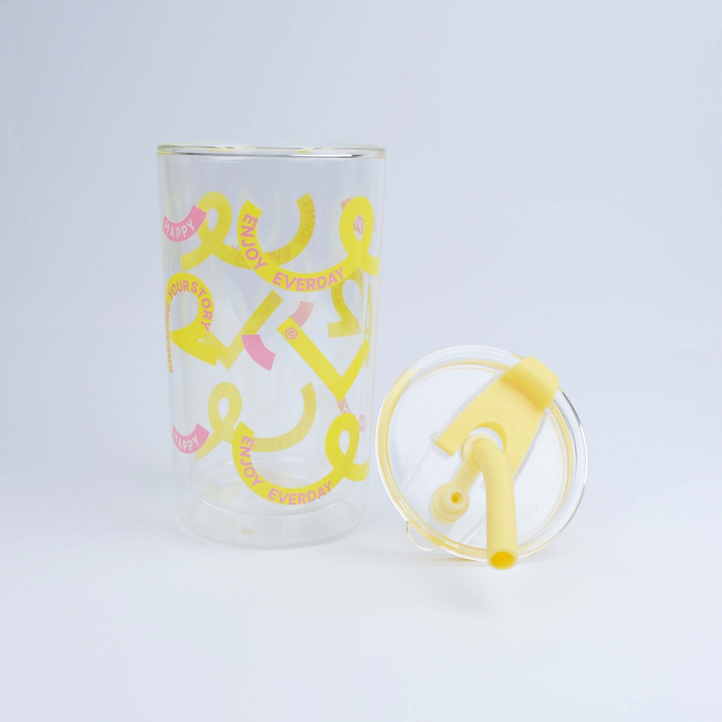 2025 New Cute 730ml Mirror Glass Cup with Straw Office Household Minimalist English Glass Water Bottle