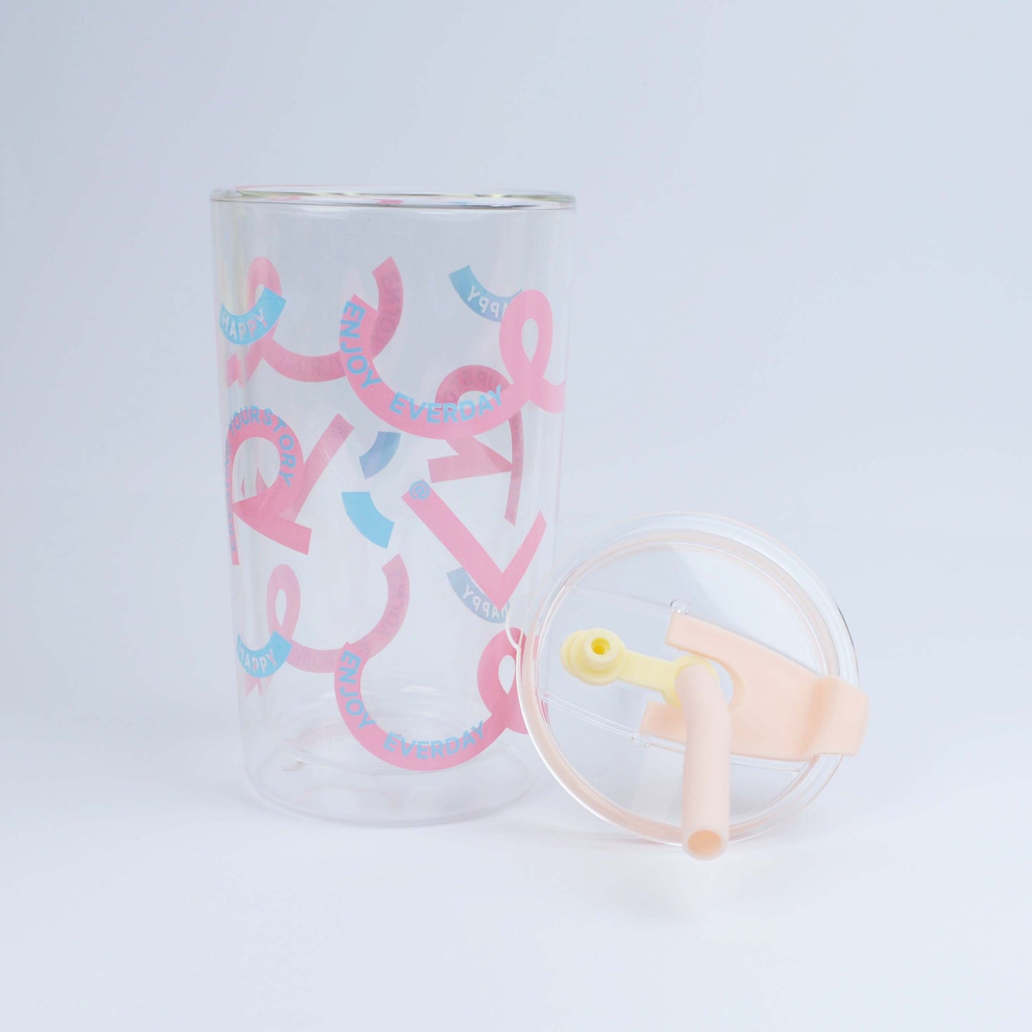 2025 New Cute 730ml Mirror Glass Cup with Straw Office Household Minimalist English Glass Water Bottle