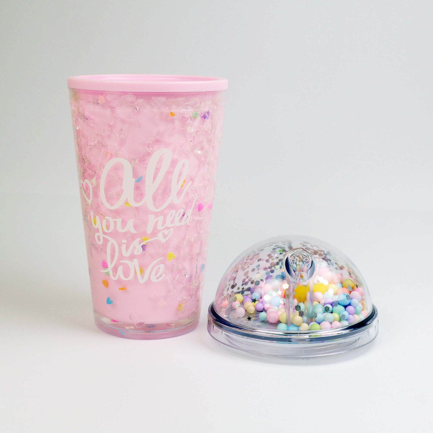 Seaygift 500ml Double Wall clear Ice Tumbler Cups Fruit Juice Summer Drinks Bottle Mouse Ear Plastic Water Bottle with Straw