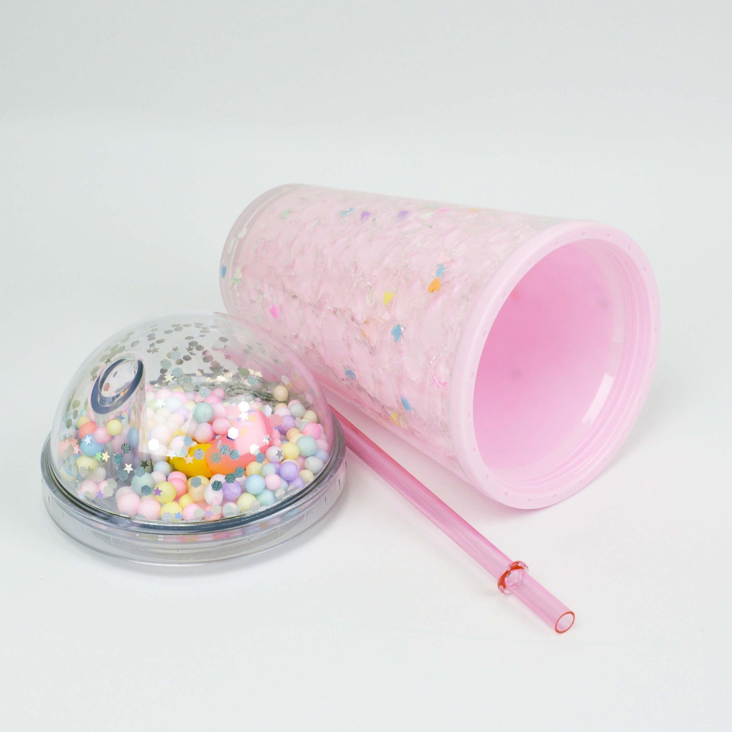 Seaygift 500ml Double Wall clear Ice Tumbler Cups Fruit Juice Summer Drinks Bottle Mouse Ear Plastic Water Bottle with Straw