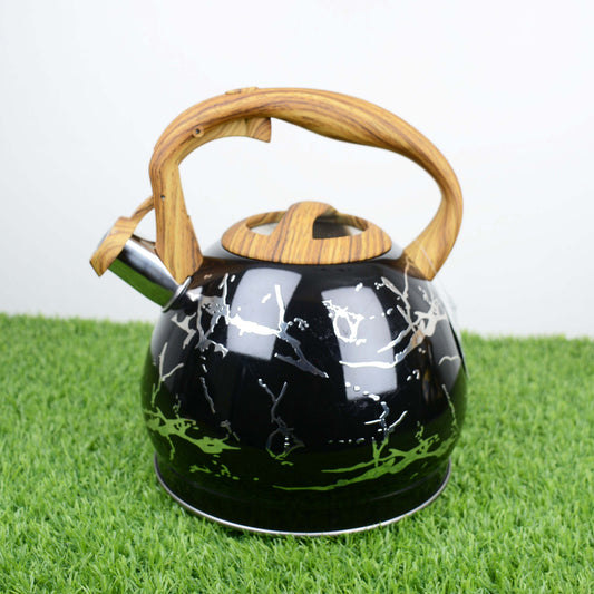 Colorful Painting Bollitore Whistling Kettles 3.0L Stove Top Single Bottom Whistling Kettle with Wooden Handle (Silver)