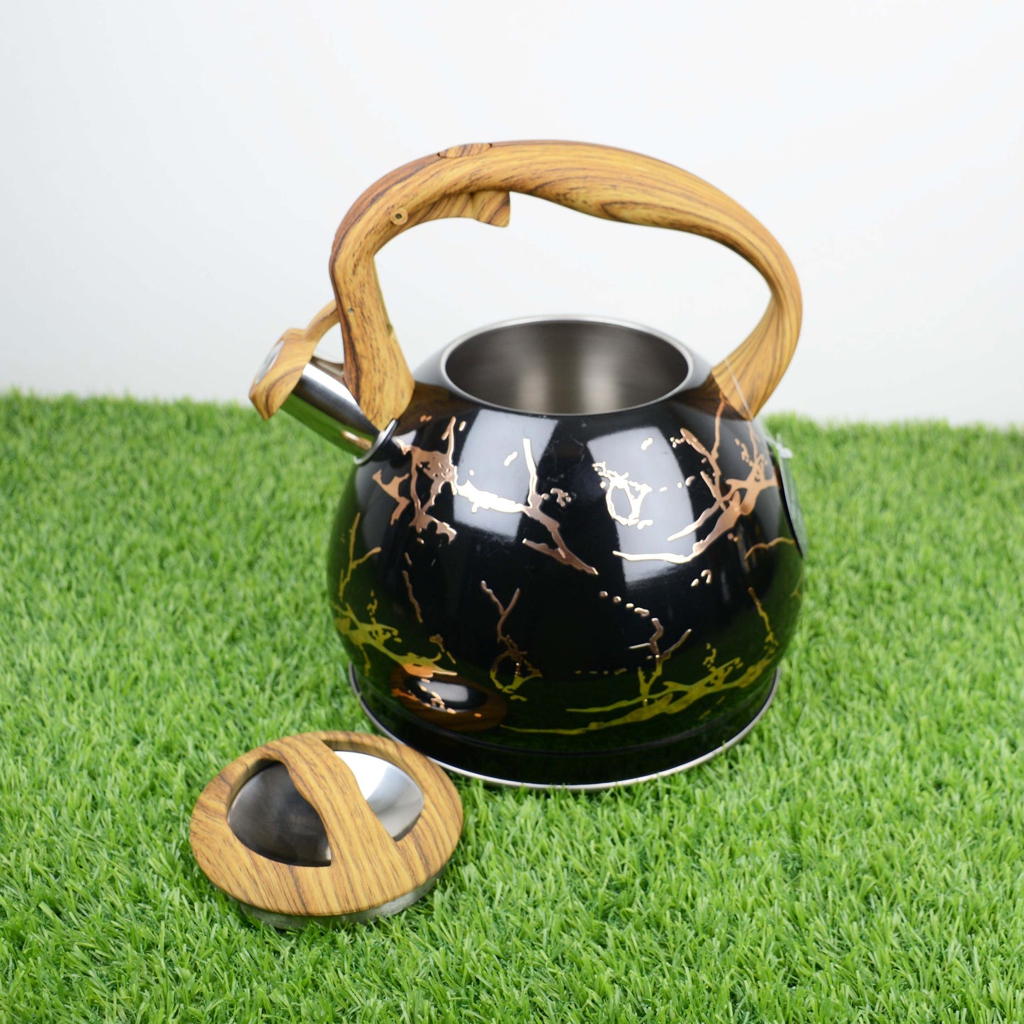 Colorful Painting Bollitore Whistling Kettles 3.0L Stove Top Single Bottom Whistling Kettle with Wooden Handle (Copper)