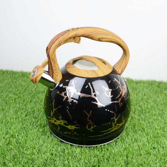 Colorful Painting Bollitore Whistling Kettles 3.0L Stove Top Single Bottom Whistling Kettle with Wooden Handle (Copper)