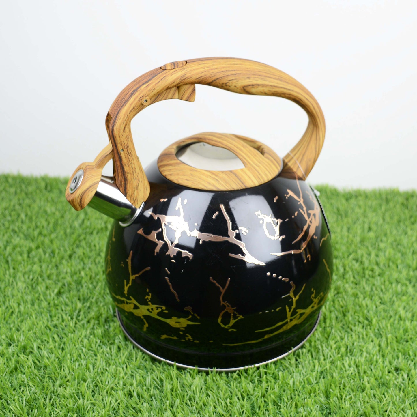 Colorful Painting Bollitore Whistling Kettles 3.0L Stove Top Single Bottom Whistling Kettle with Wooden Handle (Copper)