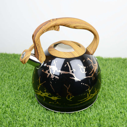 Colorful Painting Bollitore Whistling Kettles 3.0L Stove Top Single Bottom Whistling Kettle with Wooden Handle (Copper)