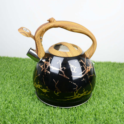 Colorful Painting Bollitore Whistling Kettles 3.0L Stove Top Single Bottom Whistling Kettle with Wooden Handle (Copper)