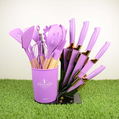 19 Pieces New Design Silicone Kitchen Tools Kitchen Utensil Accessories Kitchenware Cooking Tool Sets with Kitchen Knife