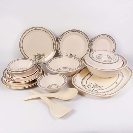 Majestic Luxury Crystal Coated Dinner Ware 36 Pcs Dinning Set - 6 Persons Serving double glaze DYNASTY CIRCLE Made of BPA-free break resistant melamine