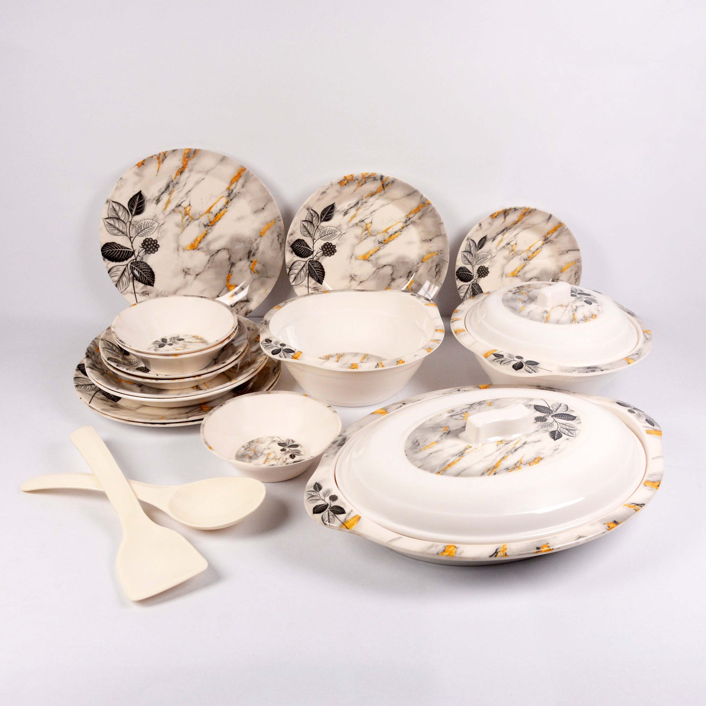 Majestic Luxury Crystal Coated Dinner Ware 36 Pcs Dinning Set - 6 Persons Serving double glaze DYNASTY CIRCLE Made of BPA-free break resistant melamine