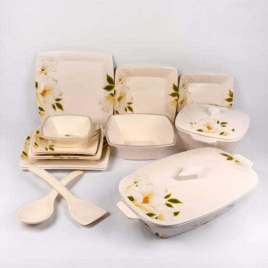 Majestic Melamine Dinner Set Crystal Coated Dinnerware 8 Persons Serving - 64 Pcs Square   ROYAL DYNASTY DOUBLE GLAZE SET Made of BPA-free break resistant melamine