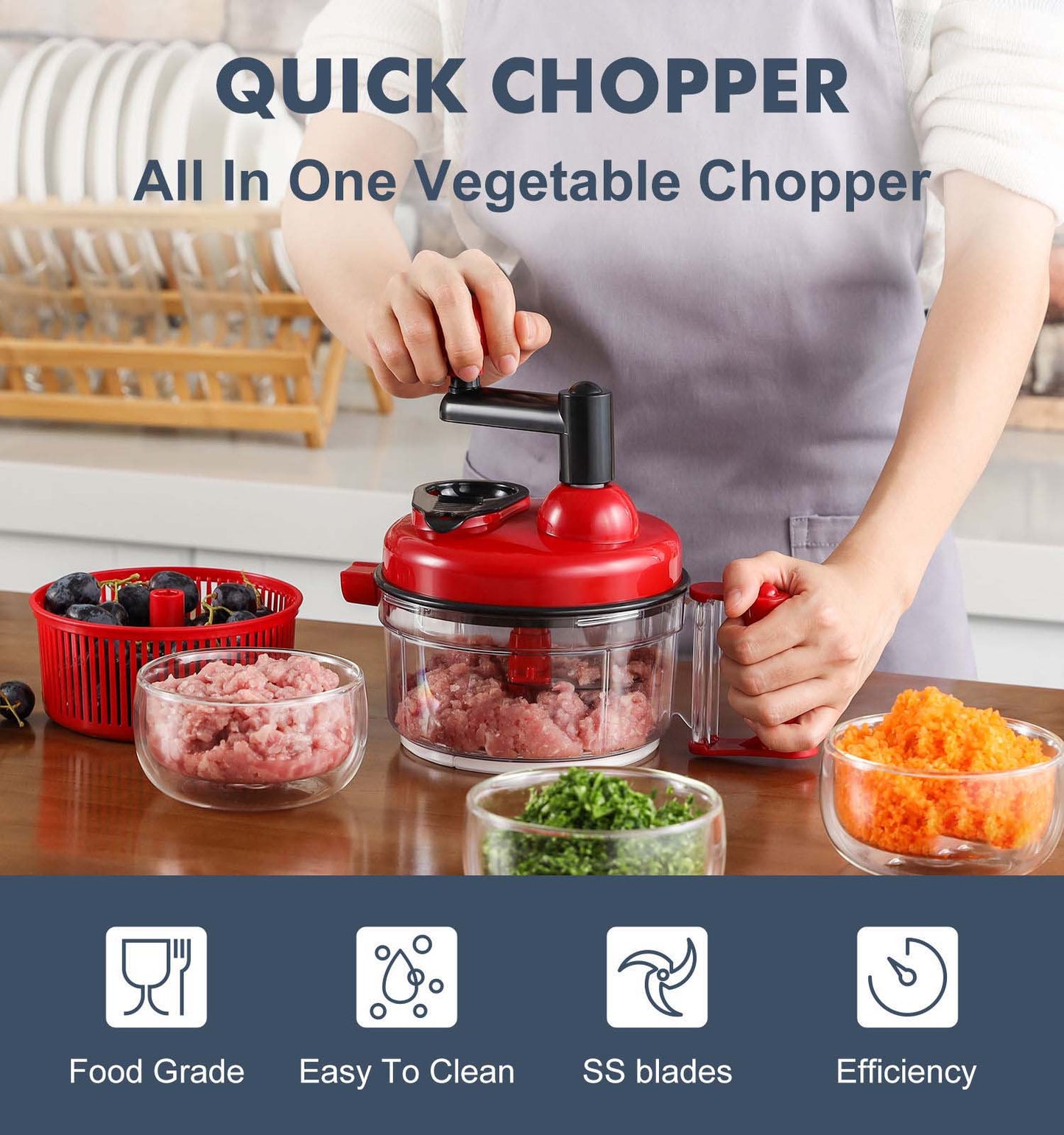 Multi-function Manual Food Processor Swift Food Vegetable Chopper With Stainless Steel Blades 10 IN 1