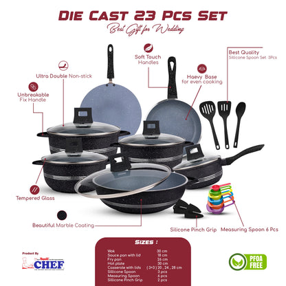 Majestic Chef Marble Coating DIE CAST NONSTICK COOKWARE SET-(23PCS)/Kitchen Set - Black