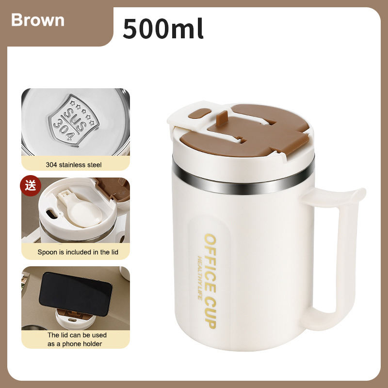 Coffee Mug 304 stainless steel insulated mug office large capacity tea coffee cup milk cup gift (Brown Color)