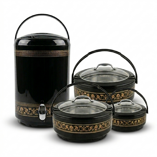 Majestic Havale 4 Pieces Hotpot Set With 14 Litre Cooler – 1L, 2L & 4L Insulated Food Warmer | Premium Quality |