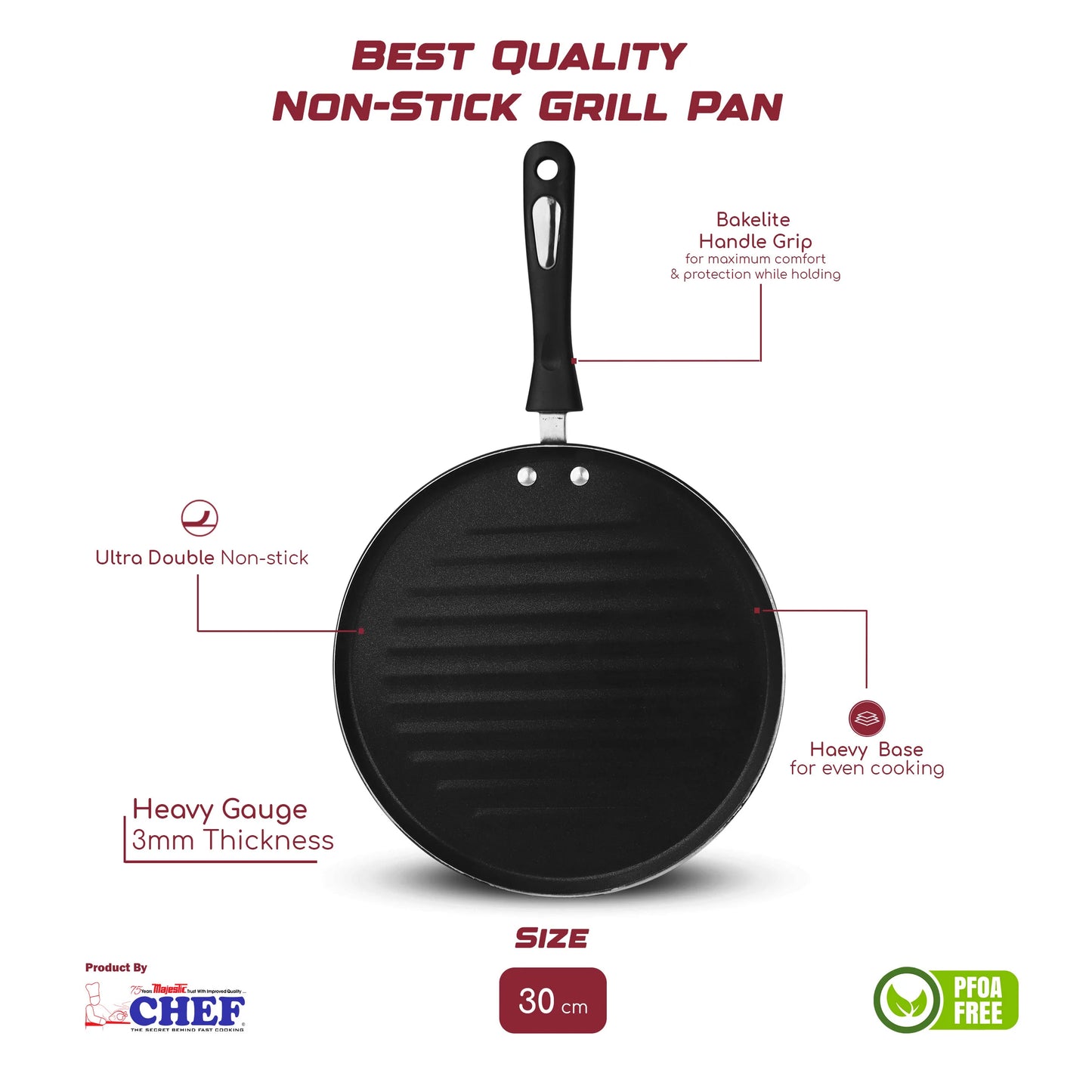 Nonstick Round Grill Pan With Fix Handle 30 cm
