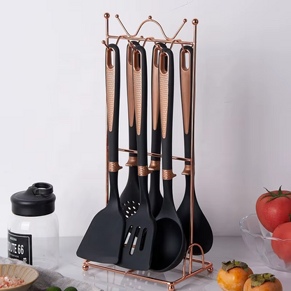 Non-Stick Spatula Silicone Soup Spoon Colander Seven-Piece Kitchen Cooking Spatula Spoon With Stand Silicone Kitchenware Set