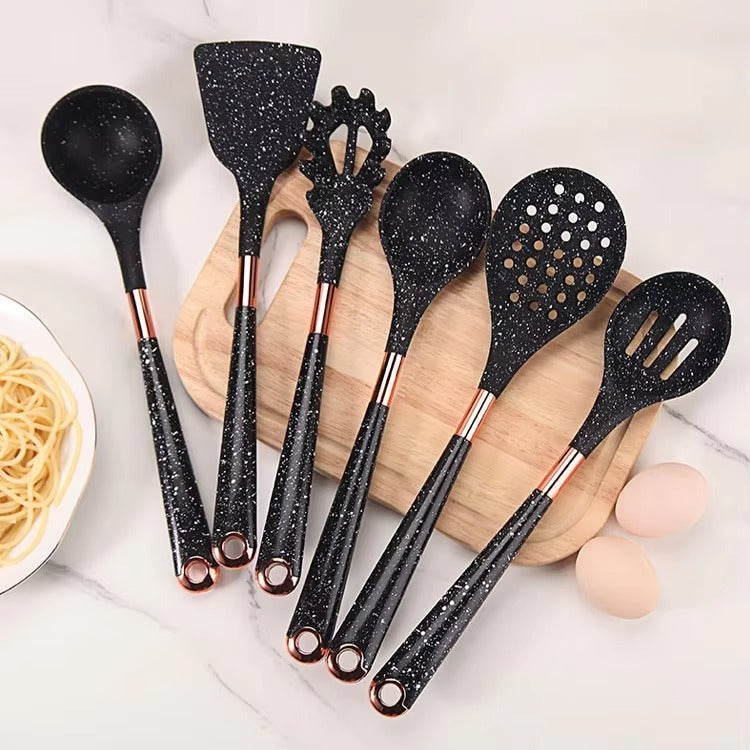 Non-Stick Spatula Silicone Soup Spoon Colander Seven-Piece Kitchen Cooking Spatula Spoon With Stand Silicone Kitchenware Set 2