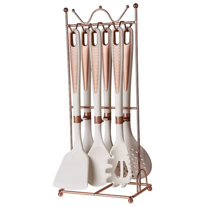 Non-Stick Spatula Silicone Soup Spoon Colander Seven-Piece Kitchen Cooking Spatula Spoon With Stand Silicone Kitchenware Set