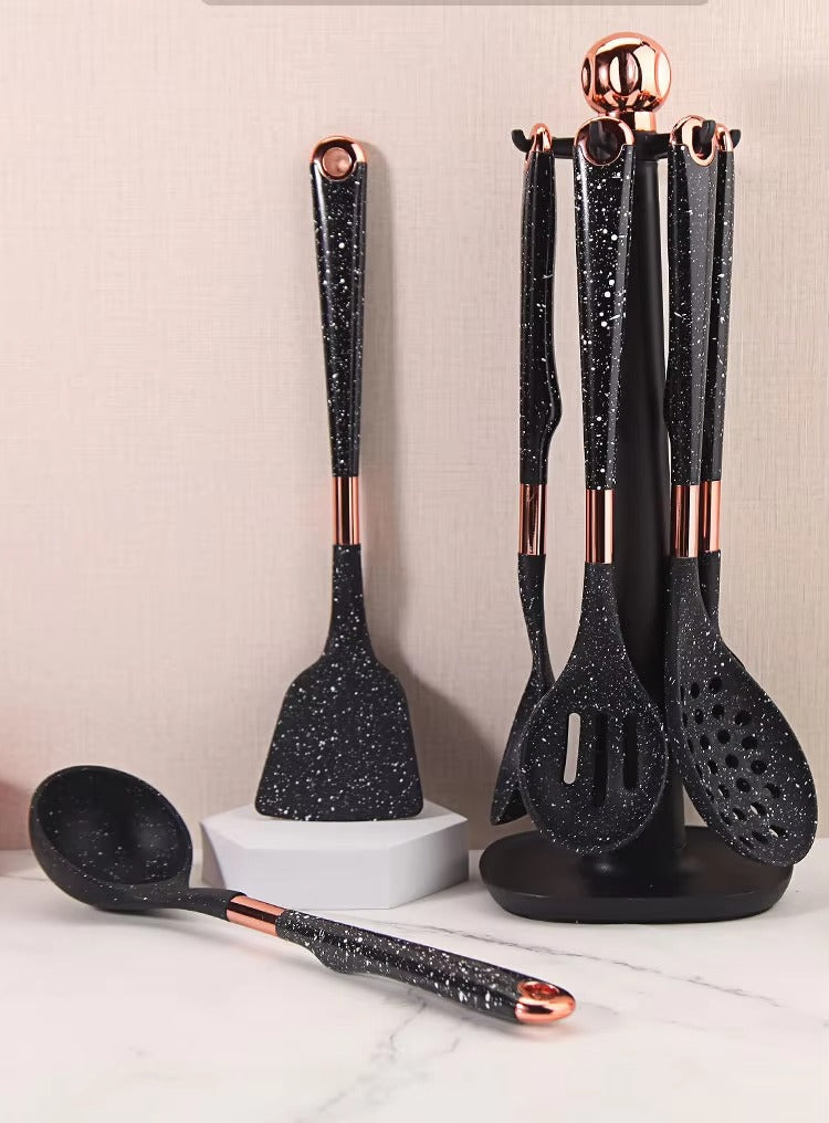 Non-Stick Spatula Silicone Soup Spoon Colander Seven-Piece Kitchen Cooking Spatula Spoon With Stand Silicone Kitchenware Set 2