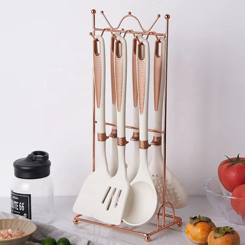 Non-Stick Spatula Silicone Soup Spoon Colander Seven-Piece Kitchen Cooking Spatula Spoon With Stand Silicone Kitchenware Set