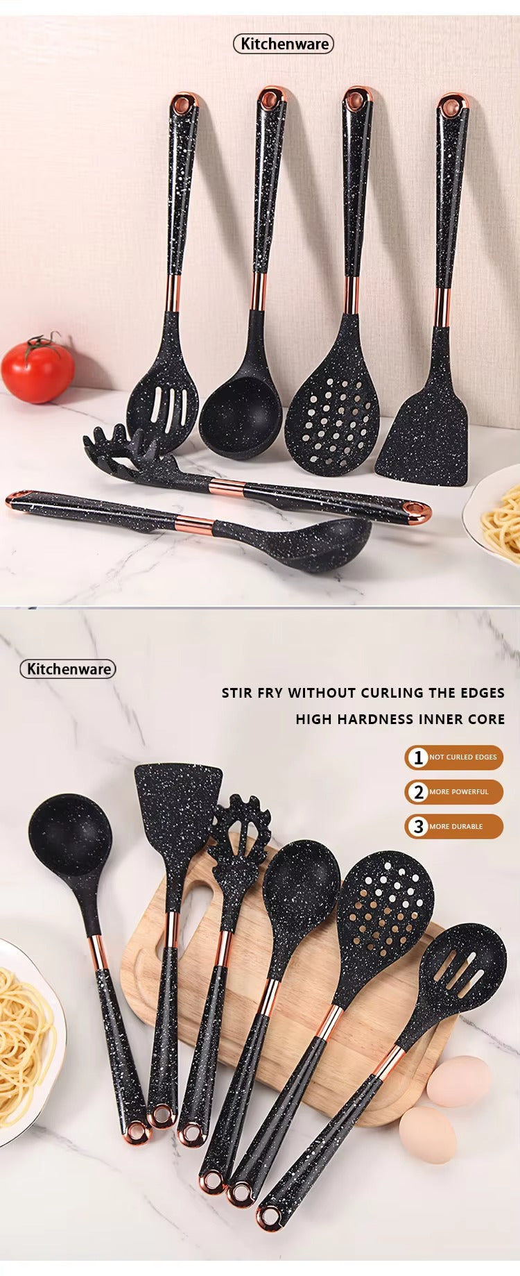 Non-Stick Spatula Silicone Soup Spoon Colander Seven-Piece Kitchen Cooking Spatula Spoon With Stand Silicone Kitchenware Set 2