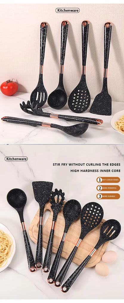 Non-Stick Spatula Silicone Soup Spoon Colander Seven-Piece Kitchen Cooking Spatula Spoon With Stand Silicone Kitchenware Set 2