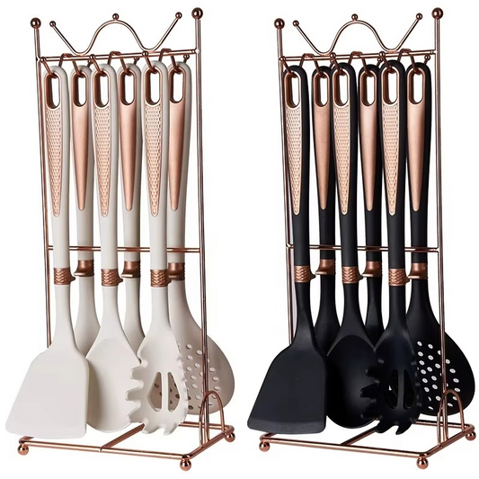 Non-Stick Spatula Silicone Soup Spoon Colander Seven-Piece Kitchen Cooking Spatula Spoon With Stand Silicone Kitchenware Set