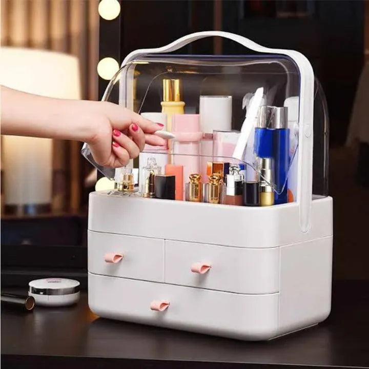 Makeup Organizer, Waterproof&Dustproof Cosmetic Organizer Box with Lid Fully Open Makeup Display Boxes, Skincare Organizers
