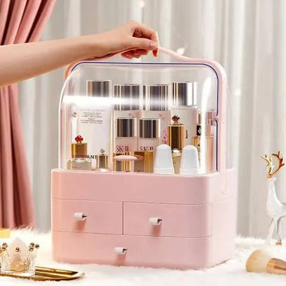 Makeup Organizer, Waterproof&Dustproof Cosmetic Organizer Box with Lid Fully Open Makeup Display Boxes, Skincare Organizers