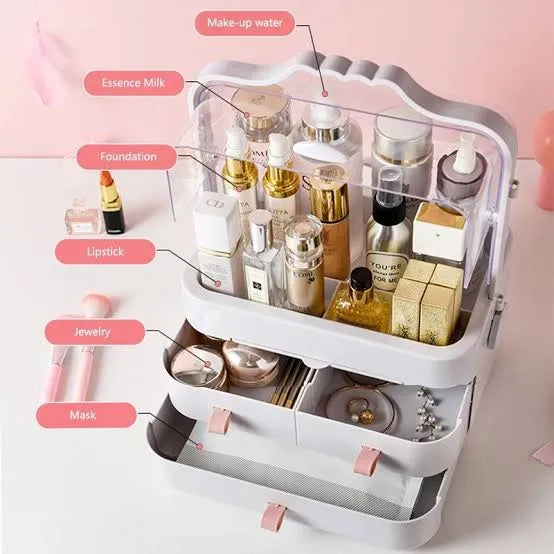 Makeup Organizer, Waterproof&Dustproof Cosmetic Organizer Box with Lid Fully Open Makeup Display Boxes, Skincare Organizers