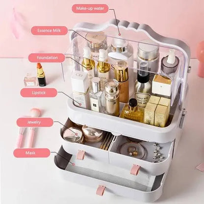 Makeup Organizer, Waterproof&Dustproof Cosmetic Organizer Box with Lid Fully Open Makeup Display Boxes, Skincare Organizers