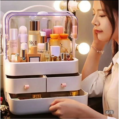 Makeup Organizer, Waterproof&Dustproof Cosmetic Organizer Box with Lid Fully Open Makeup Display Boxes, Skincare Organizers