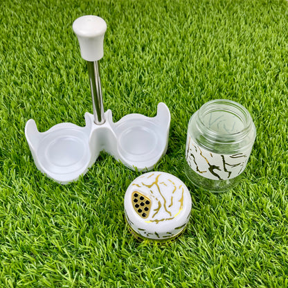 Salt & Pepper Cruet Set – Glass Hars Modern Marble Design and Convenient Top Lid (2 Pcs)