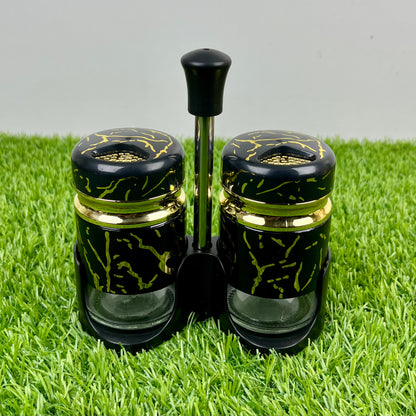 Salt & Pepper Cruet Set – Glass Hars Modern Marble Design and Convenient Top Lid (2 Pcs)
