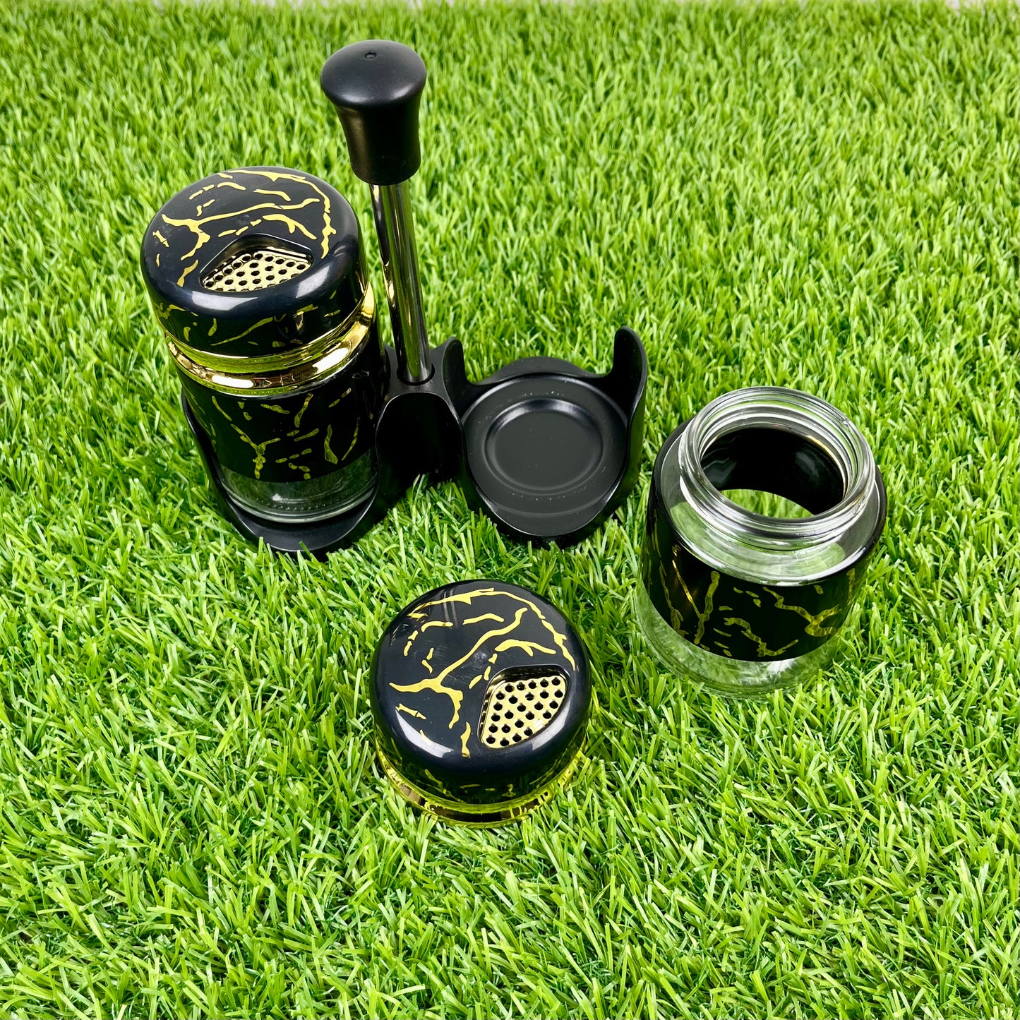 Salt & Pepper Cruet Set – Glass Hars Modern Marble Design and Convenient Top Lid (2 Pcs)