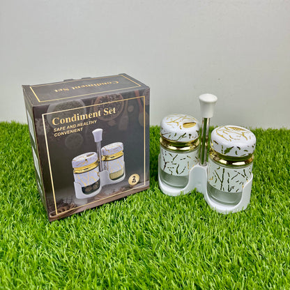 Salt & Pepper Cruet Set – Glass Hars Modern Marble Design and Convenient Top Lid (2 Pcs)