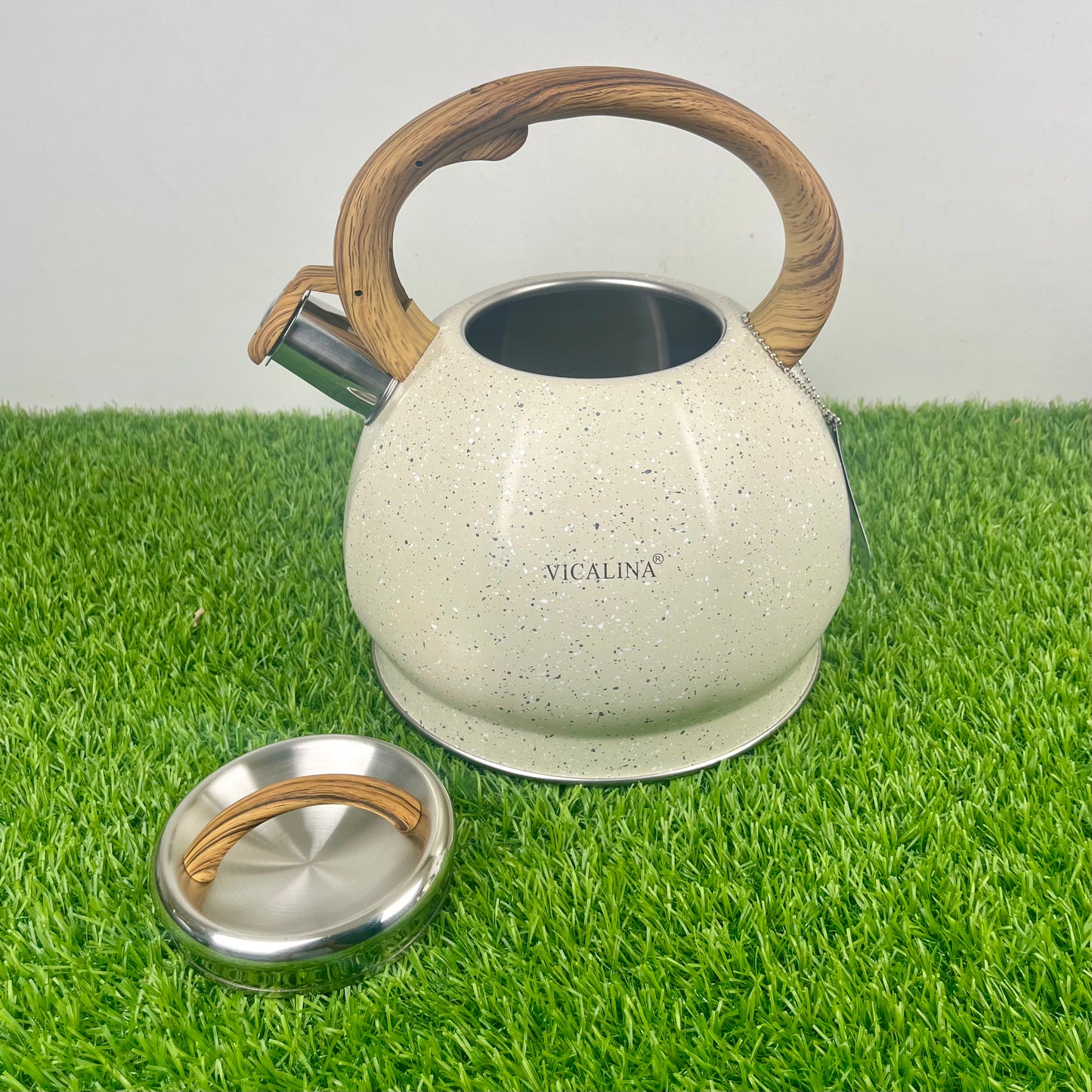 3.5L Stainless Steel with wooden handle Kettle with Unique Marble Coating Design