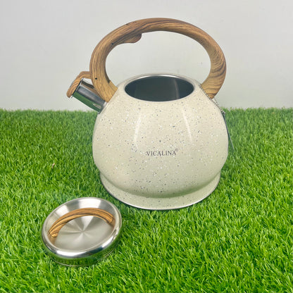 3.5L Stainless Steel with wooden handle Kettle with Unique Marble Coating Design