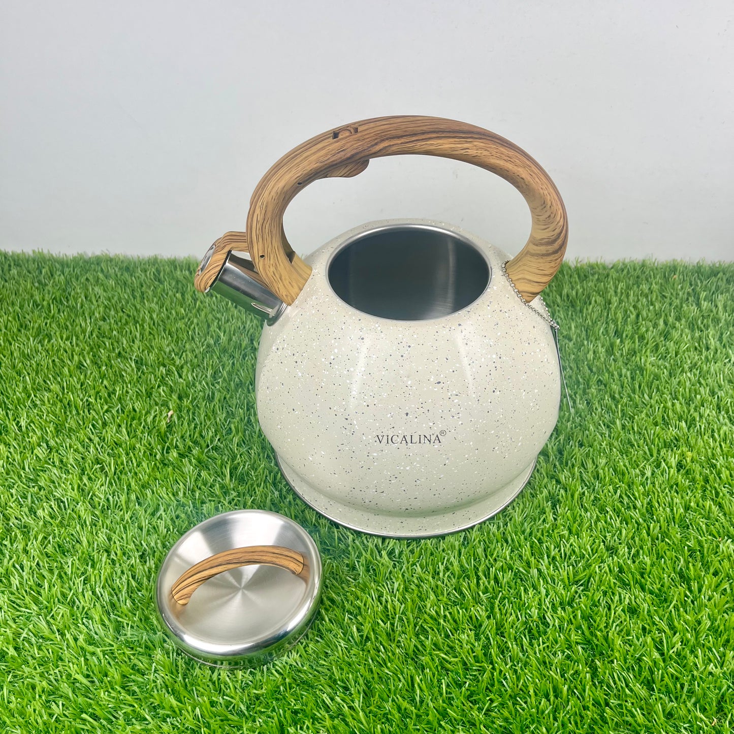 3.5L Stainless Steel with wooden handle Kettle with Unique Marble Coating Design