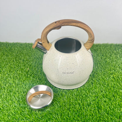 3.5L Stainless Steel with wooden handle Kettle with Unique Marble Coating Design